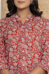 Rang  Red Floral shirt style Short Kurti