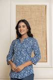 Rang  Blue Floral shirt style Short Kurti