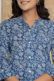 Rang  Blue Floral shirt style Short Kurti