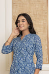 Rang  Blue Floral shirt style Short Kurti