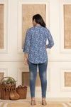 Rang  Blue Floral shirt style Short Kurti