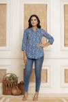 Rang  Blue Floral shirt style Short Kurti