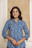 Rang  Blue Floral shirt style Short Kurti