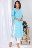 Sky Blue Laharia - Cotton Kurti