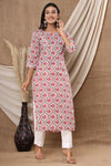 Naari Pink Lotus Flowers Cotton Kurti