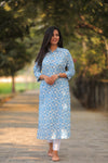 Noor Light Blue Collar Style Cotton Kurti